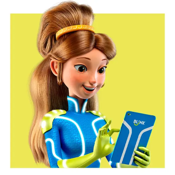 Menina segurando tablet Blink